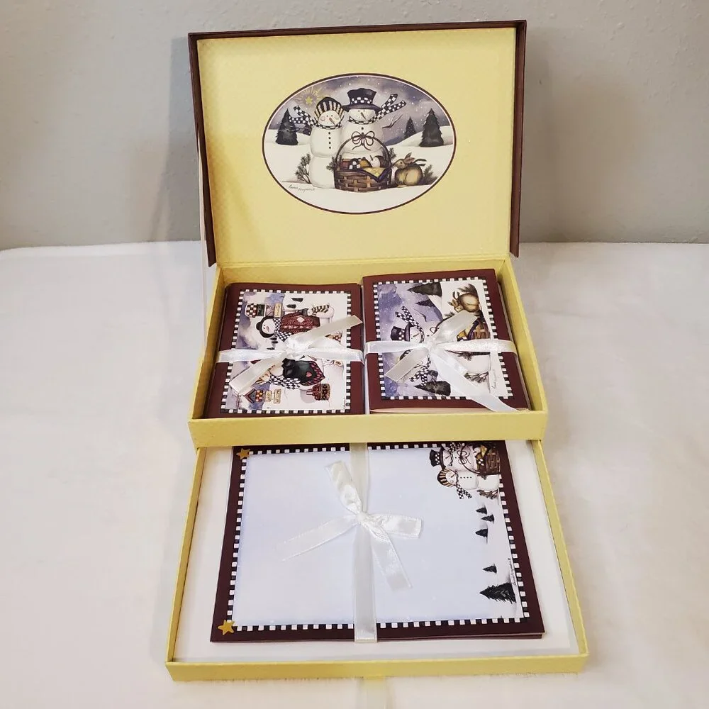 NWT New Seasons Snowman Cards & Stationery Box Set By Laurie Korsgaden